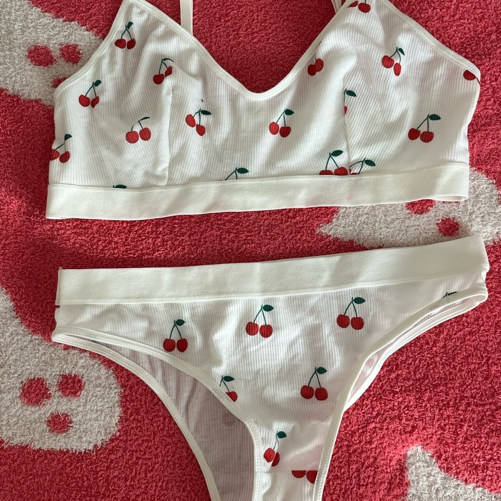 Cherry Print White Intimates Set